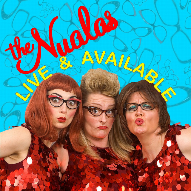 The Nualas in red sequins and cat-eye glasses on the cover of Live & Available